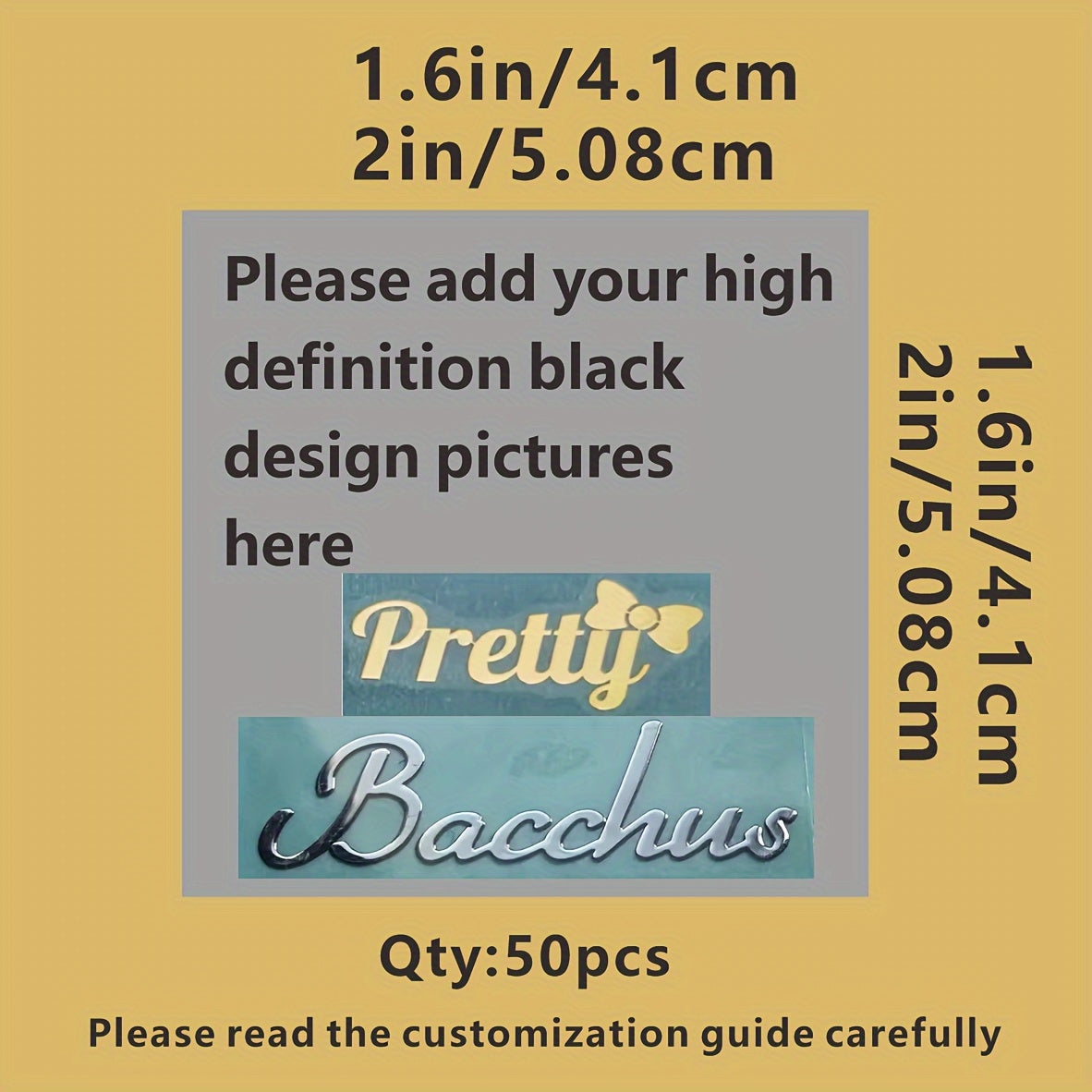 Custom Electroplated Tags Labels Stickers Logos Set of 50 Gold Silver 1.6-2 Inch