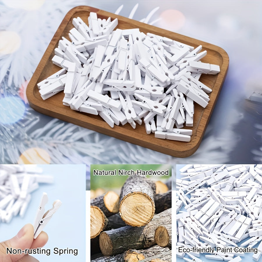 100 штук белых деревянных миниатюрных прищепок для фотографий и поделок