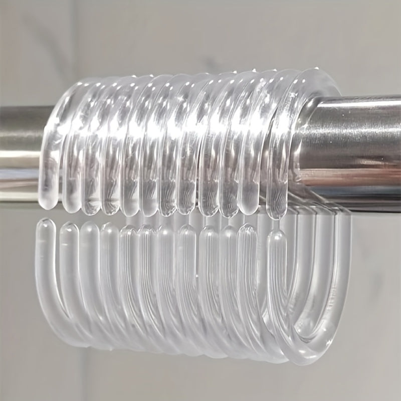 12 Durable Transparent Plastic Shower Curtain Hooks C-Shaped Space-Saving