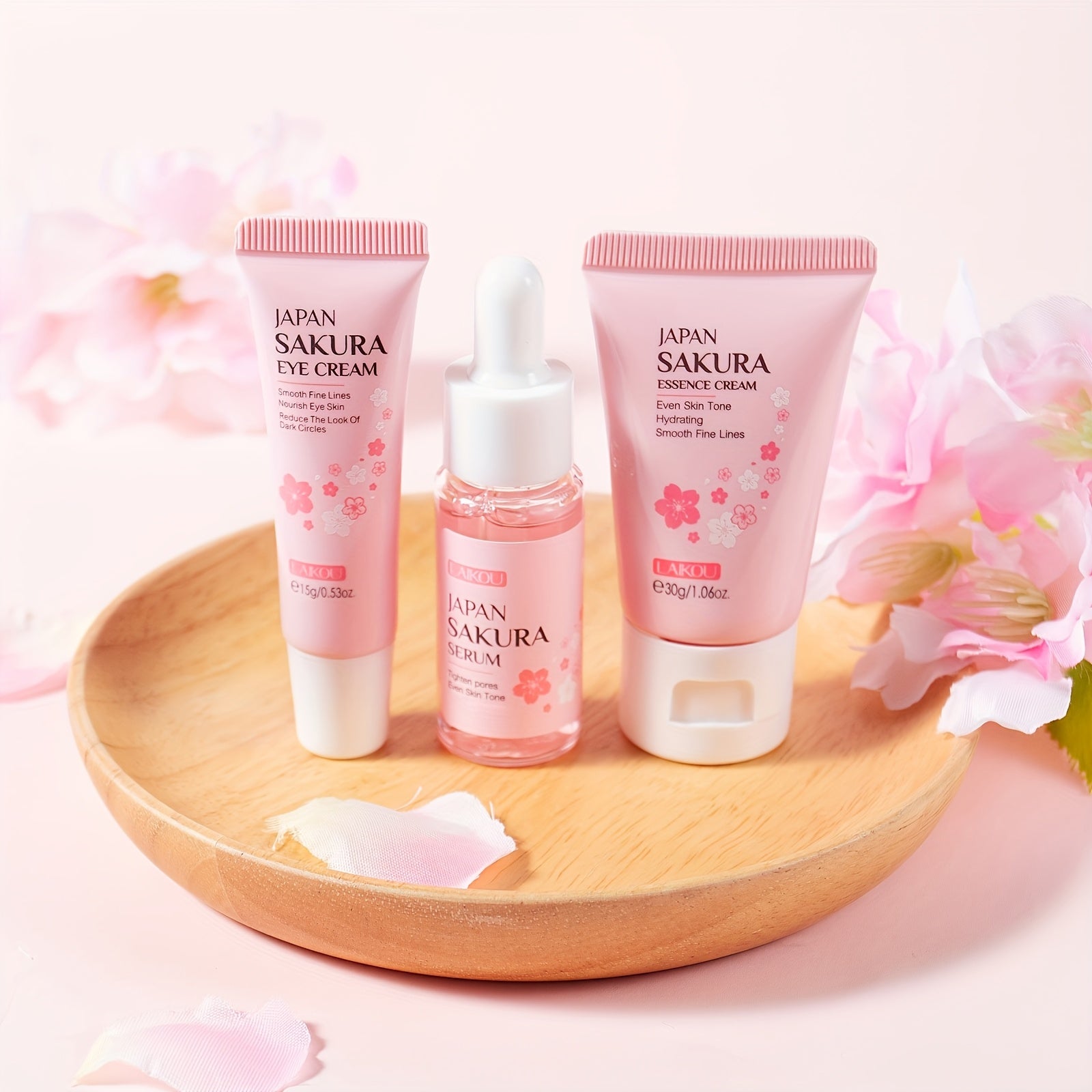 Conjunto de cuidado de la piel con flor de cerezo japonesa para todo tipo de piel, incluye suero, crema para ojos y crema facial