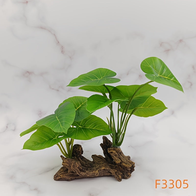 Individual Aquarium Driftwood with Green Leaves Made from ABS Material