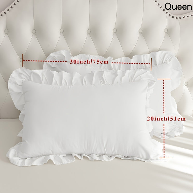 Juego de 2 fundas de almohada blancas con encaje y borde con volantes, material suave y amigable con la piel