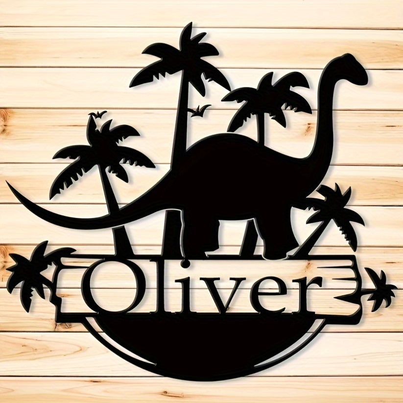 O'zingizning shaxsiy nomingiz bilan maxsus tayyorlangan dinozavr metall eshik osgichini sozlang. Ushbu noyob uy bezaklari va bolalar xonasi devor san'ati asari qora metalldan tayyorlangan bo'lib, 14 yosh va undan katta yoshdagilar uchun juda mos keladi.