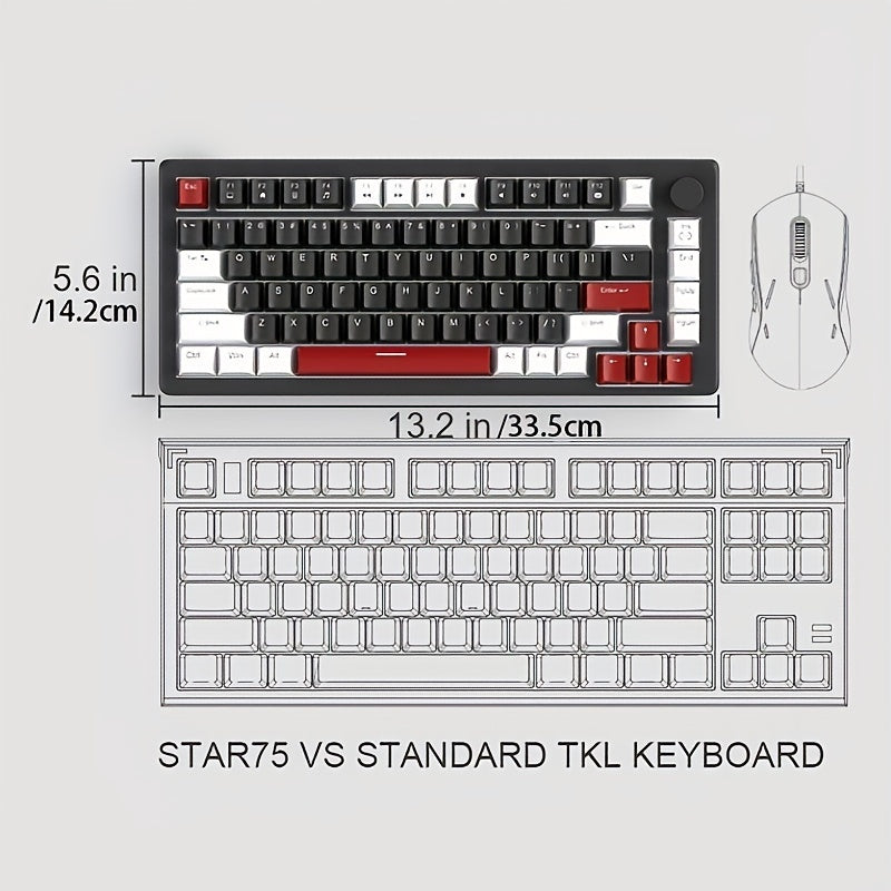 75% Mechanical Gaming Keyboard with Ice Blue Backlight Yellow Switches Ergonomic Design NKRO USB