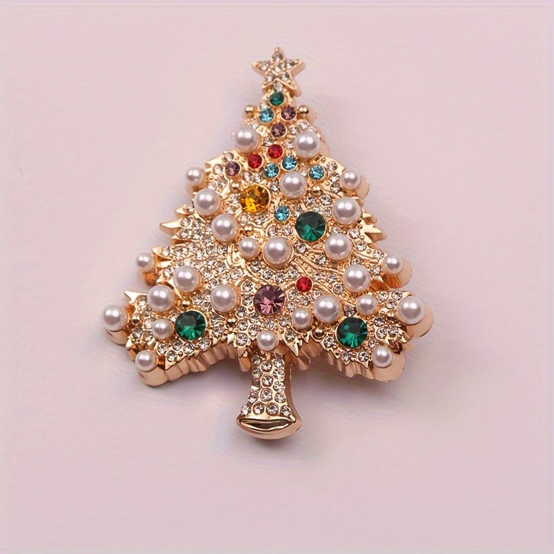 French Style Christmas Tree Brooch with Rhinestones for Women Jewelry Gift