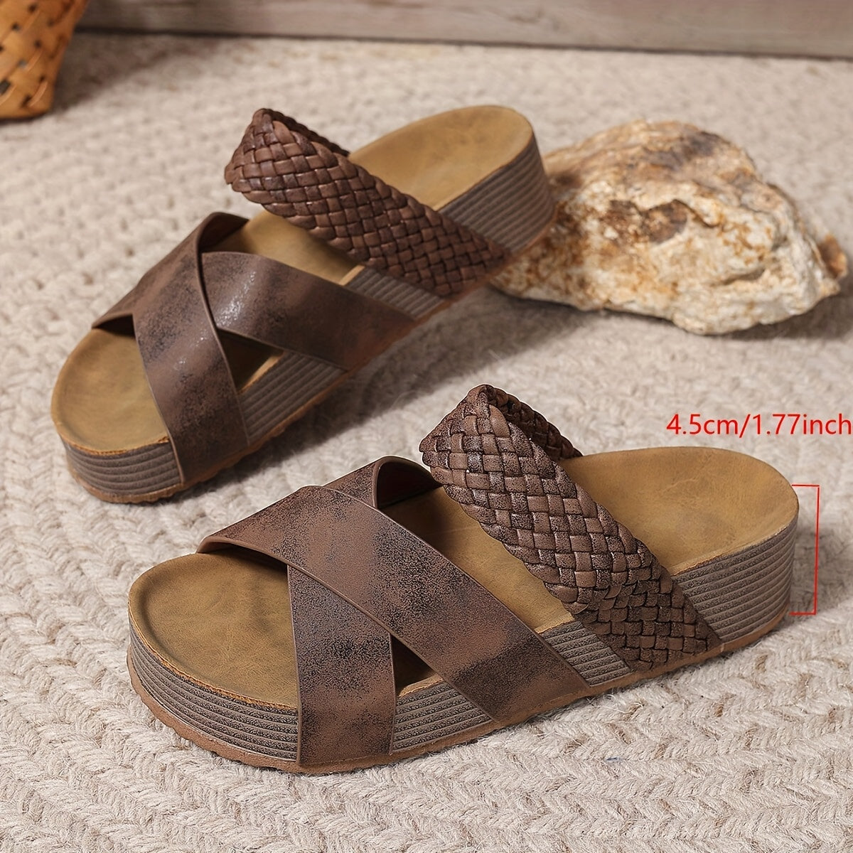 Women's Woven Strap Sandals with Cushioned Midsole Open-Toe Casual Shoes