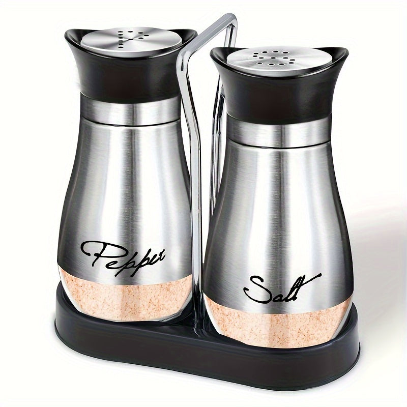 Glass Bottom Salt and Pepper Shaker Set with Stainless Steel Lids for Kitchen Dining Camping