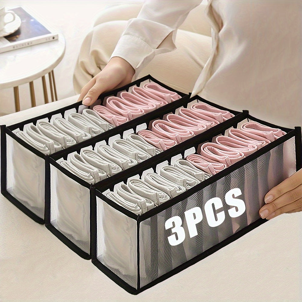 3-Piece Closet Organizer Set with 11 Grid Dividers and Storage Boxes for Clothes Socks and Scarves