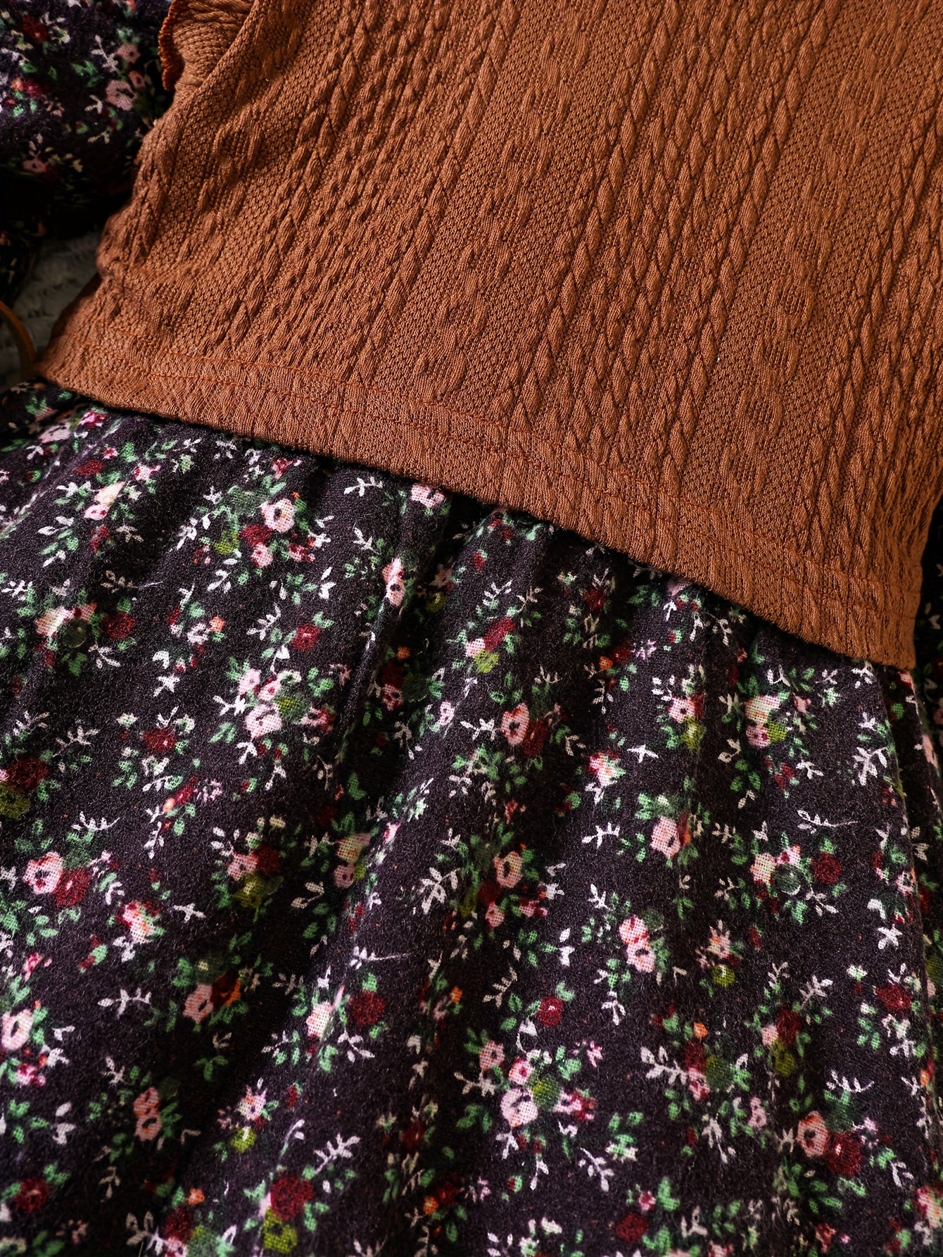 Girls Cotton Knit Vest and Floral Dress Set for Fall Winter