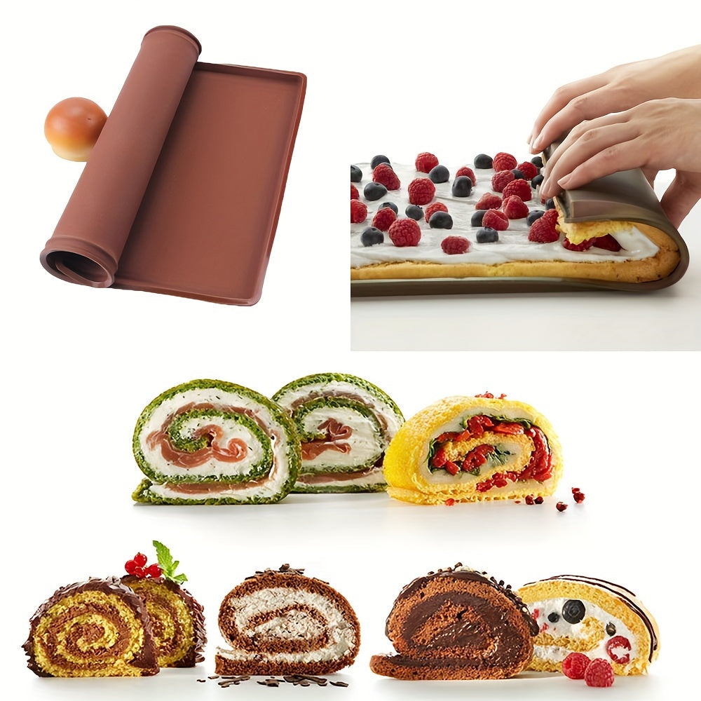 Silicone Cake Roll Mold Dual-Sided Non-Stick Baking Mat Brown White