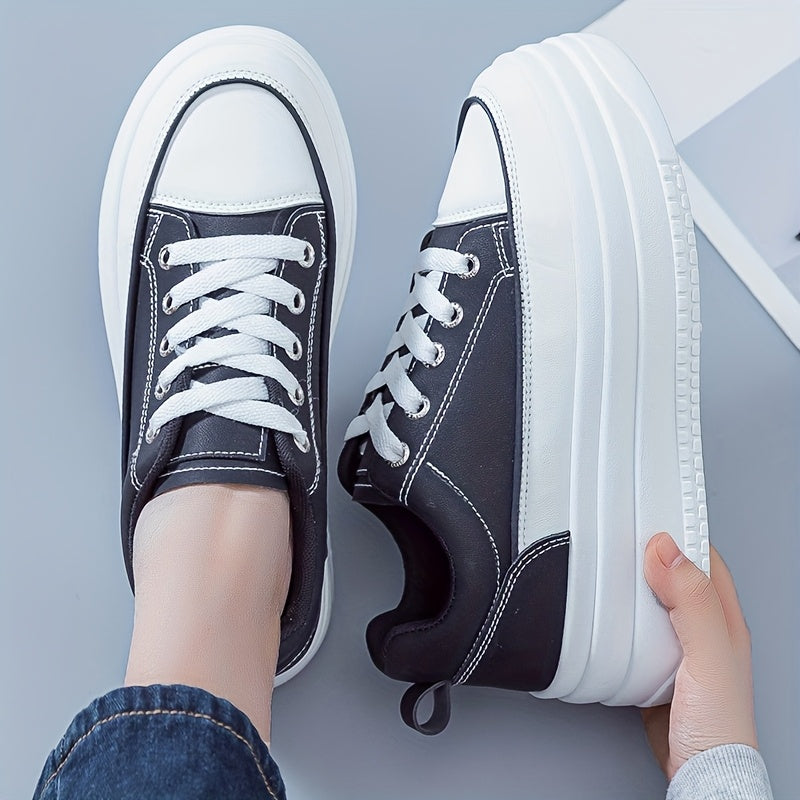 Women's Casual White PU Low-Top Sneakers with Breathable Fabric