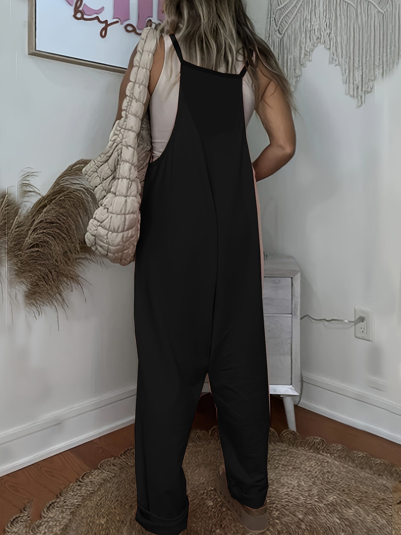 Plus Size Women's Orange Jumpsuit Casual Sleeveless V-Neck Comfortable