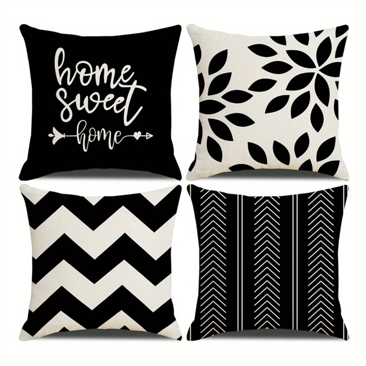 Four Piece Square Cushion Cover Set with Zipper Printed Pillowcases for Living Room and Bedroom Decor
