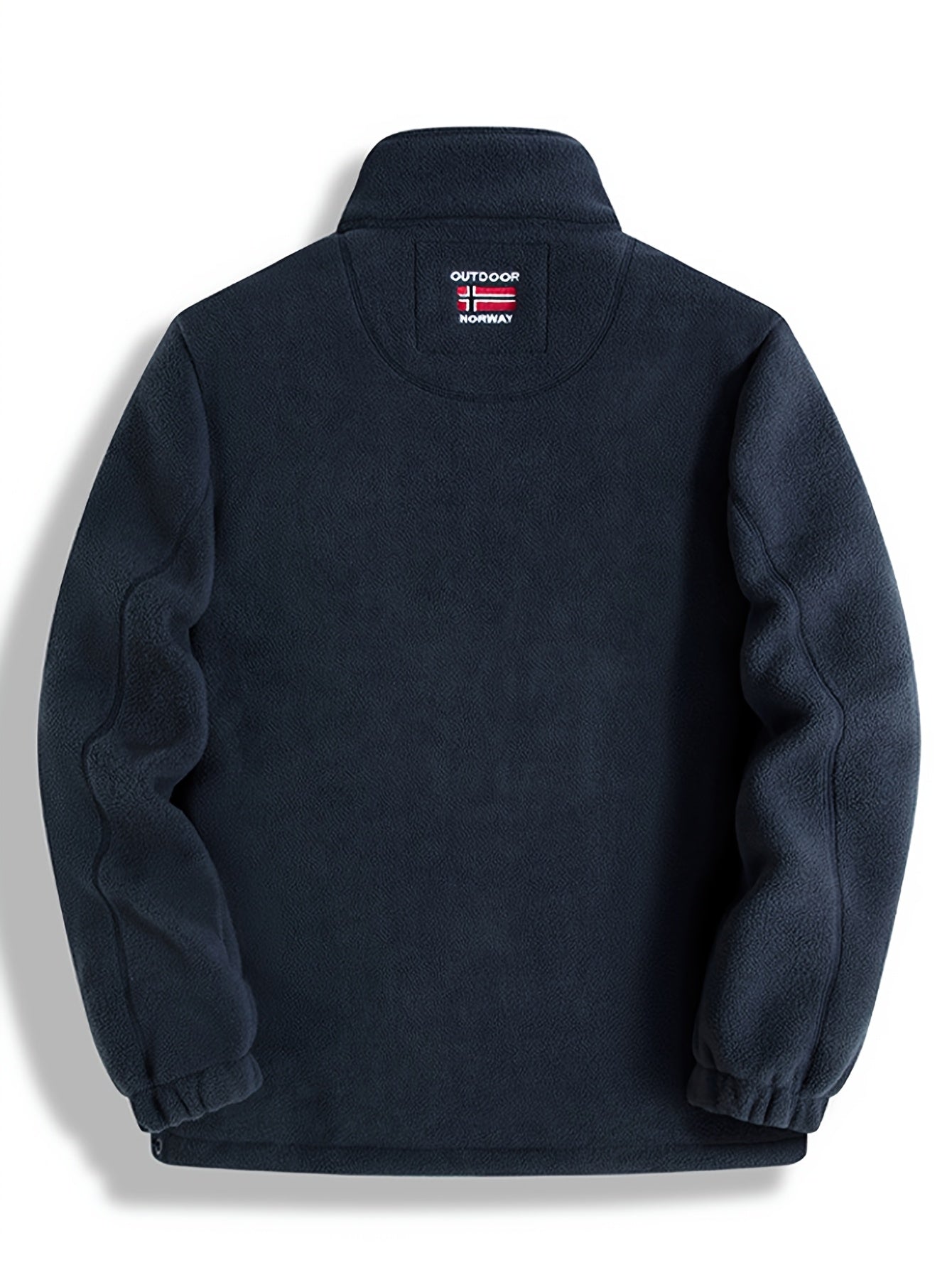 Men's Fleece-Lined Jacket with Embroidered Detailing in Black and Gray Winter Casual Zipper Stand Collar Side Pockets