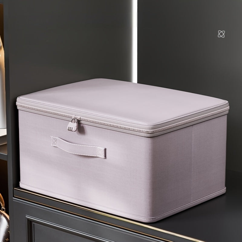 Large Lavender Fabric Storage Box with Lock for Clothes Quilts Documents Under-Bed