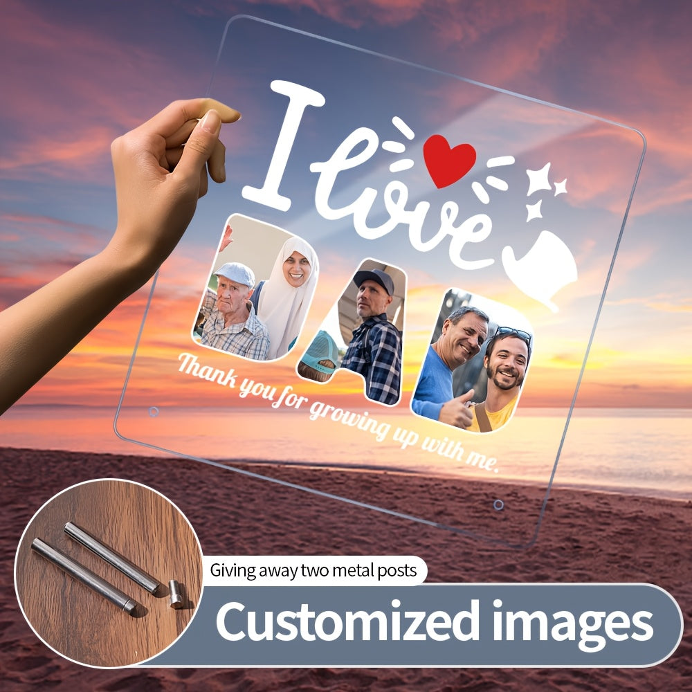 Customizable LED Light Acrylic Photo Frame with Transparent Love Heart Design for Gifts