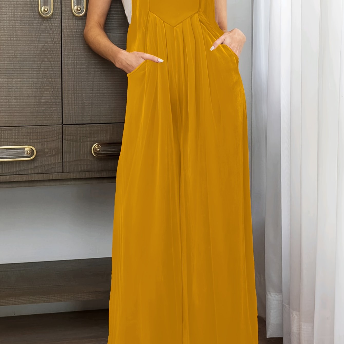 Plus Size Women's Mustard Jumpsuit Formal Casual Spaghetti Straps