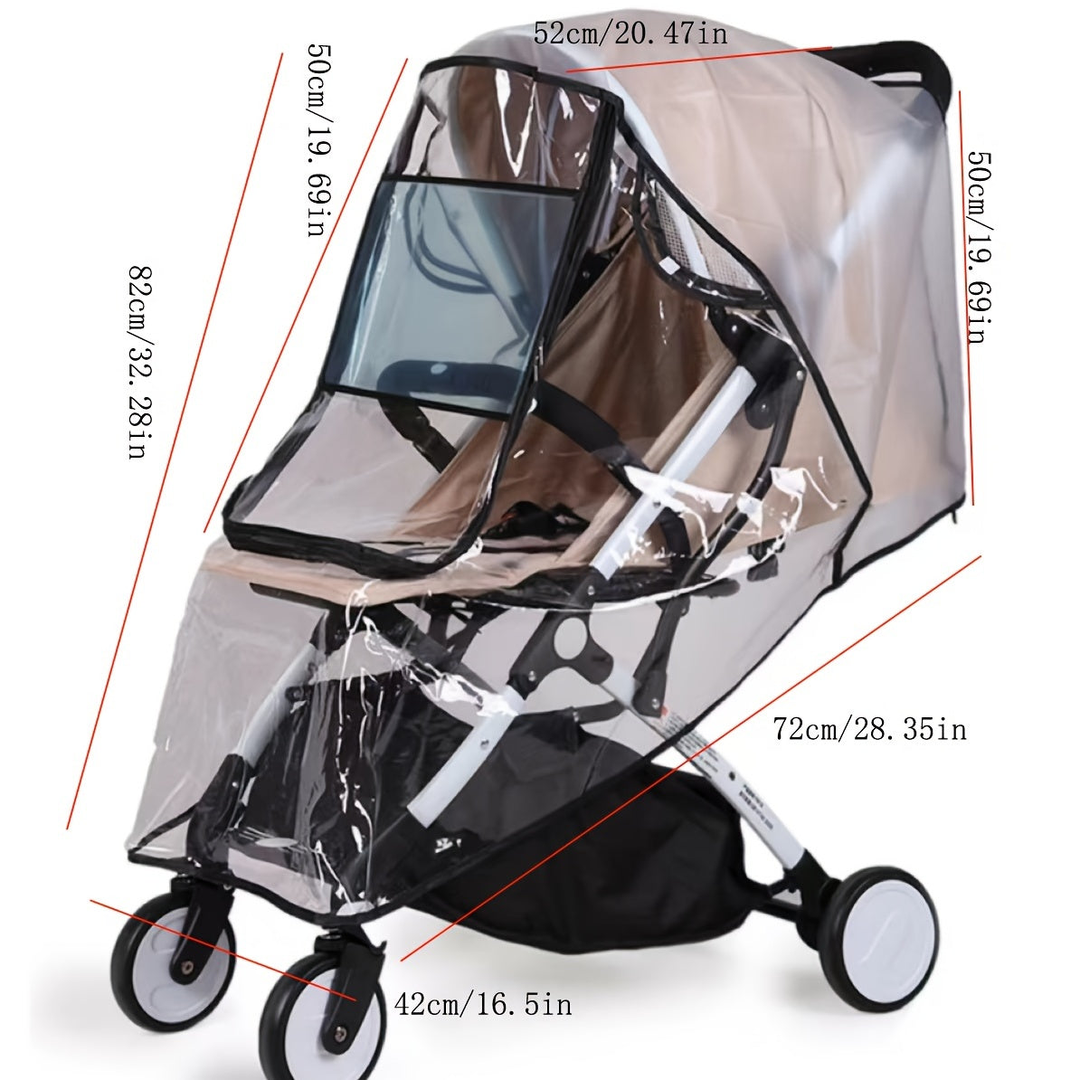 Baby Stroller Cover Breathable Windproof Rainproof with Zipper Door and Ventilation