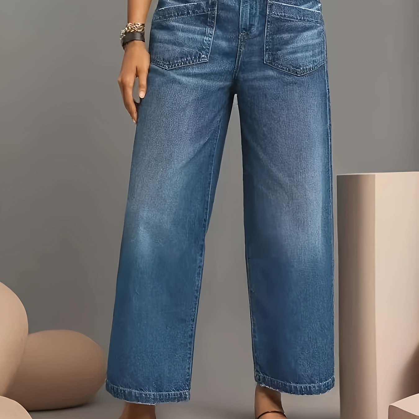 Женские джинсы с широкими растянутыми штанинами в винтажном стиле, выстиранный деним, с эффектом потертости, повседневные