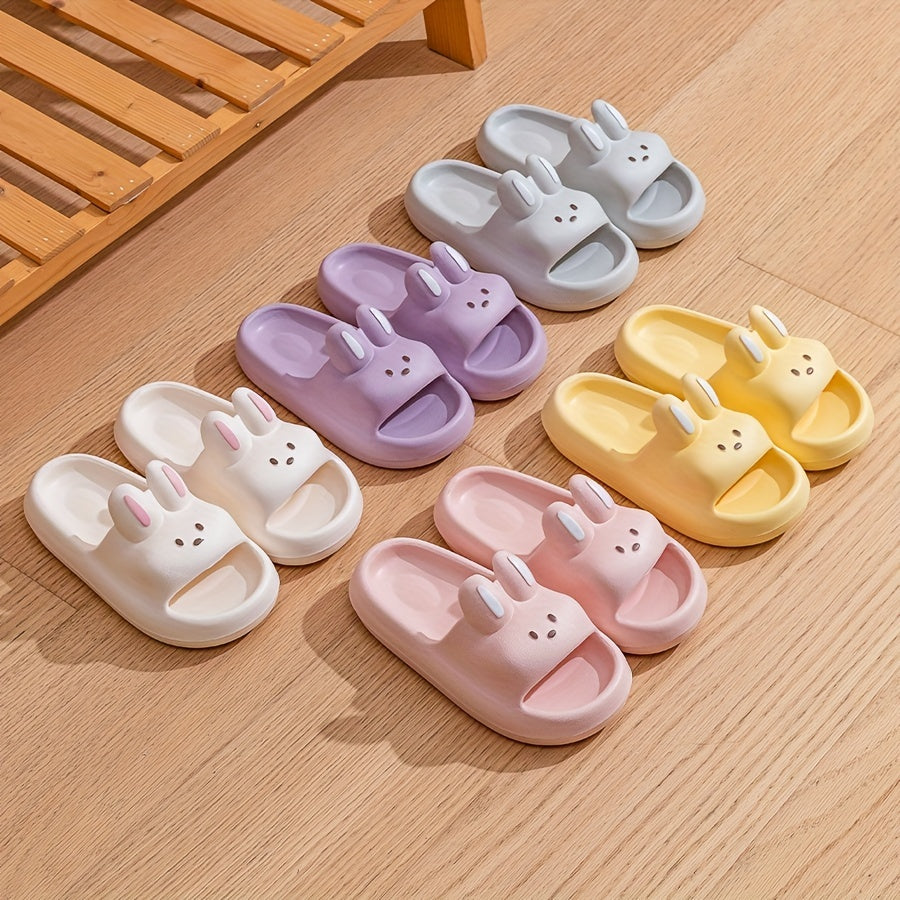 Женские шлепанцы-слипы с дизайном кролика, мягкая подошва, домашние тапочки для ванной