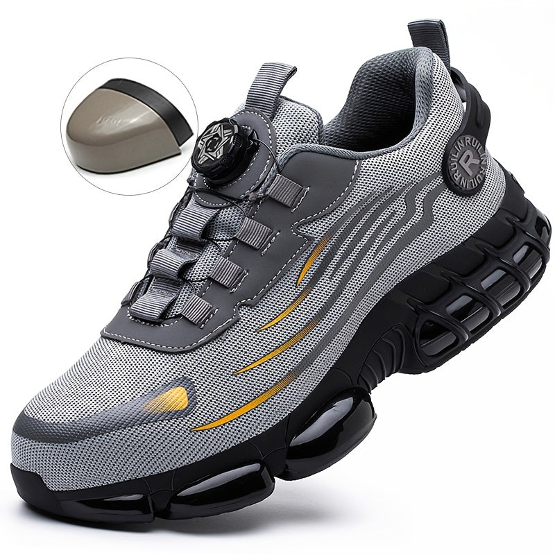 Men's Safety Work Shoes Steel Toe Breathable Fabric PU Sole Lace-Up All-Season