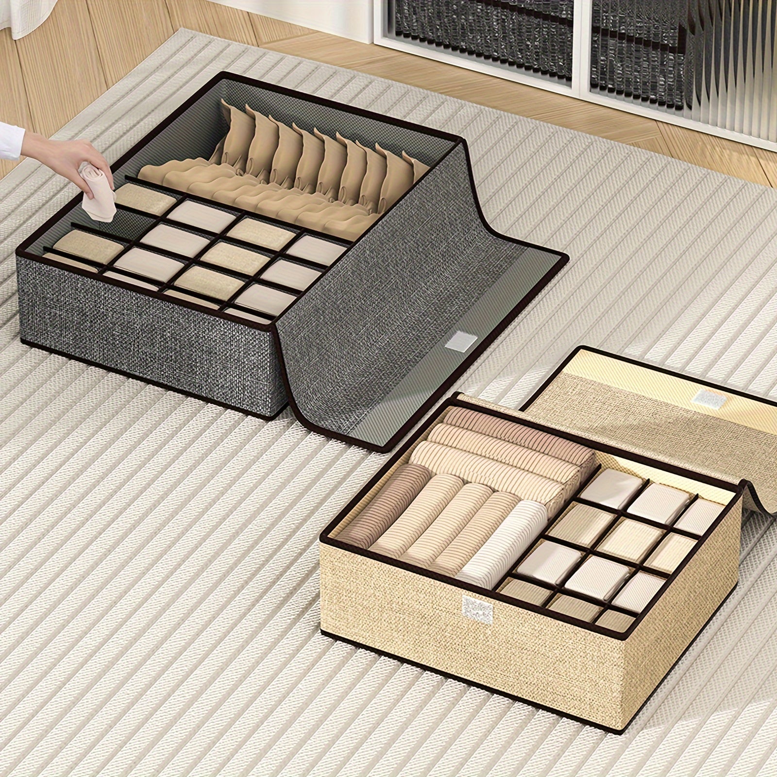 Коробка для хранения белья, складная, органайзер для одежды, бежевый, светло-серый