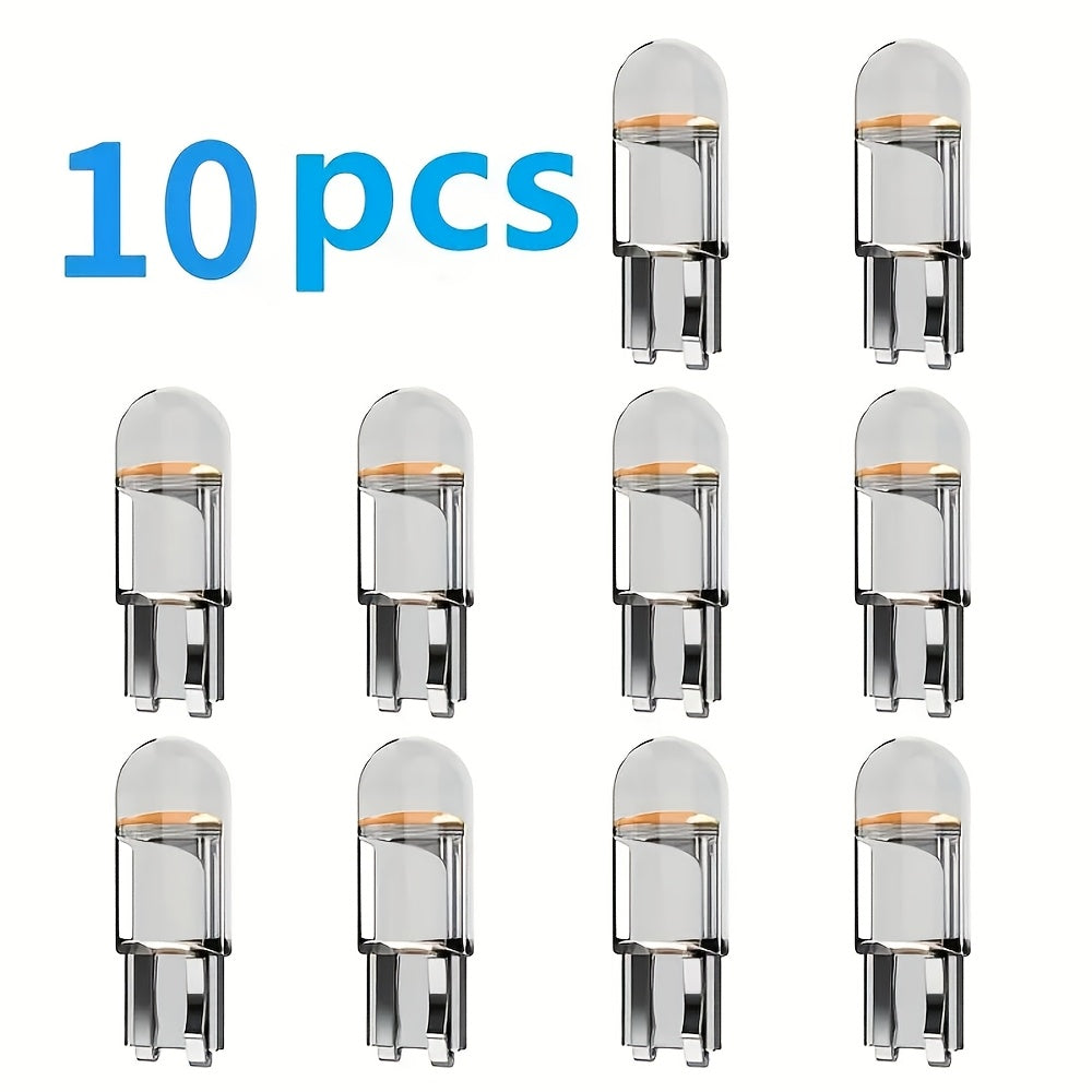 10Pcs T10 LED Car Interior Lights 12V Bright White Glass Base Automotive Bulbs