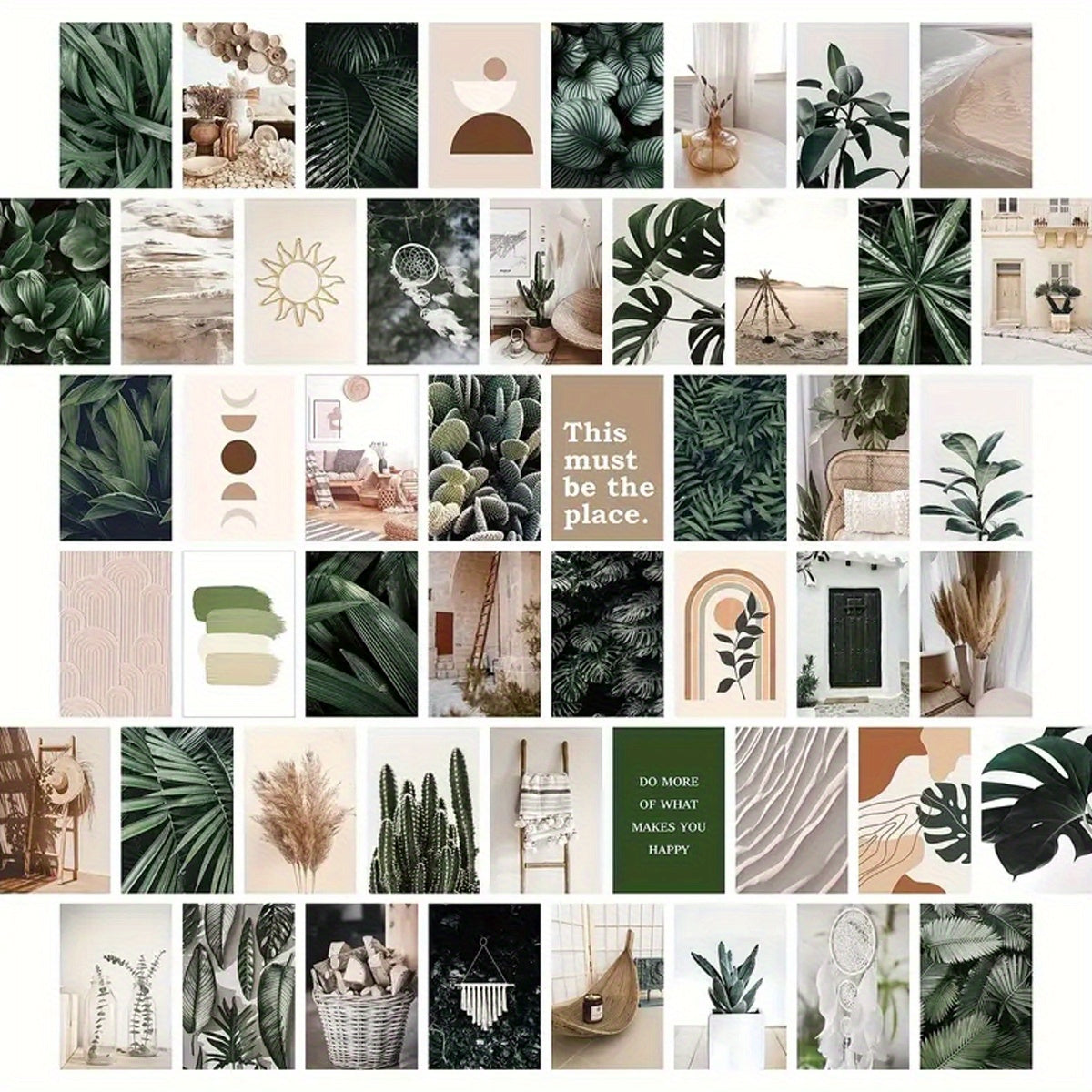 50-Pack Wheat Straw Wall Art Prints Green Plant Collage for Teen Girls Room Decor