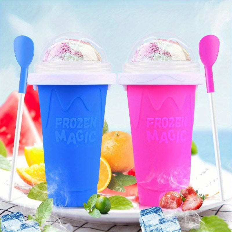 Set of 2 frozen yogurt cups with colorful silicone lids for ice cream smoothies outdoor parties