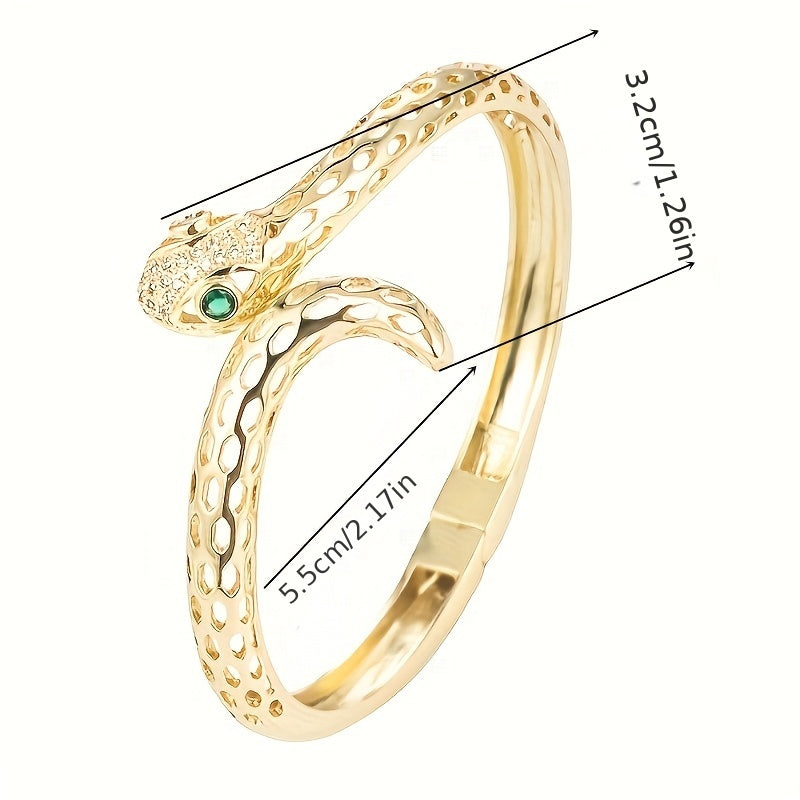 Стильный браслет с дизайном змеи для женщин, 1 штука, украшенный синтетической цирконией, ручная работа из меди, идеально подходит для подарков и особых случаев, подходит для любого сезона.