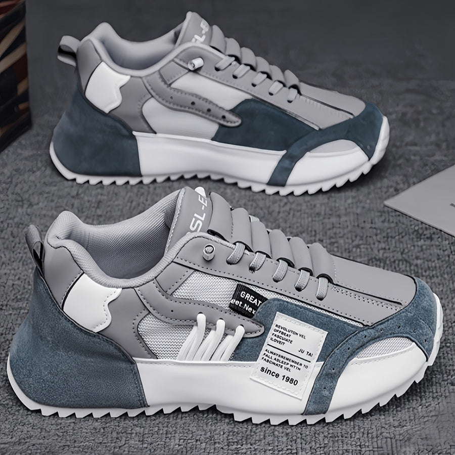 Men's Solid Color Low Top Lace-Up Sneakers Breathable Fabric Upper PVC Sole Casual Athletic Footwear