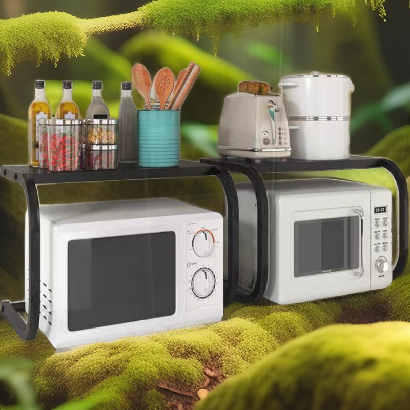 Ko‘p funksiyali stol usti tashkilotchisi va ziravorlar qutisi mikroto‘lqinli pechlar, guruch pishirgichlar va ziravorlar uchun. O‘rnatishni talab qilmaydi, ko‘p qatlamli javon bilan portativ dizayn, qozonlarni saqlash uchun.