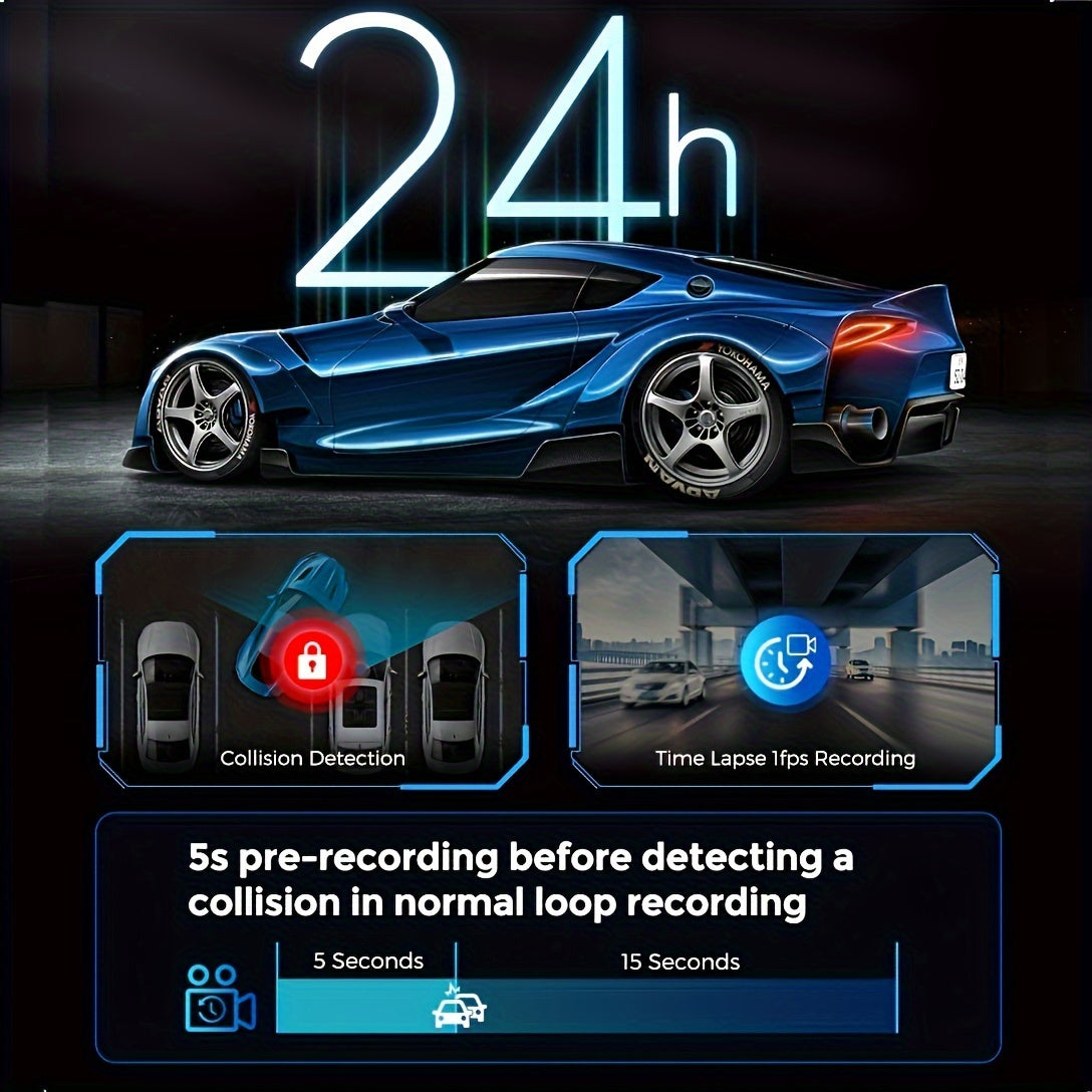 4K 3-канальная видеорегистратор с встроенным 5GHz WiFi, GPS, картой на 64 ГБ, передней, внутренней и задней 1440P+1080P+1080P, ночным видением, мониторингом парковки.