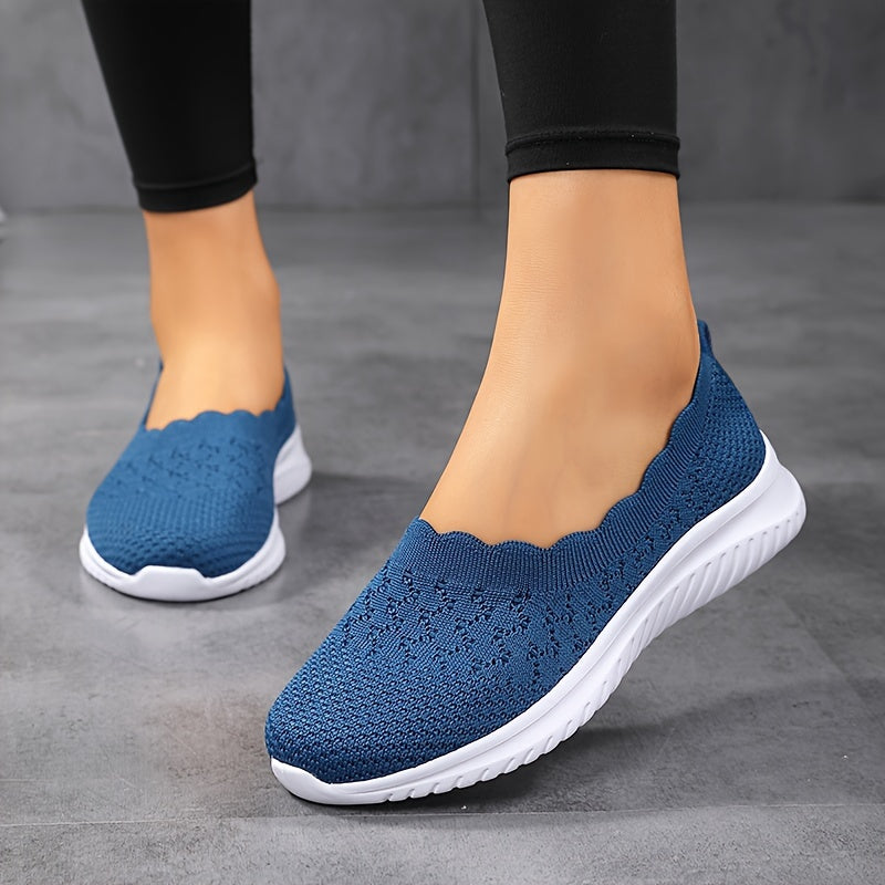 Plus-Size Women's Breathable White Slip-On Sneakers Casual Walking Shoes