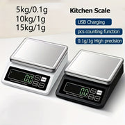 High-Precision Digital Kitchen Scale USB Rechargeable Stainless Steel 33lb