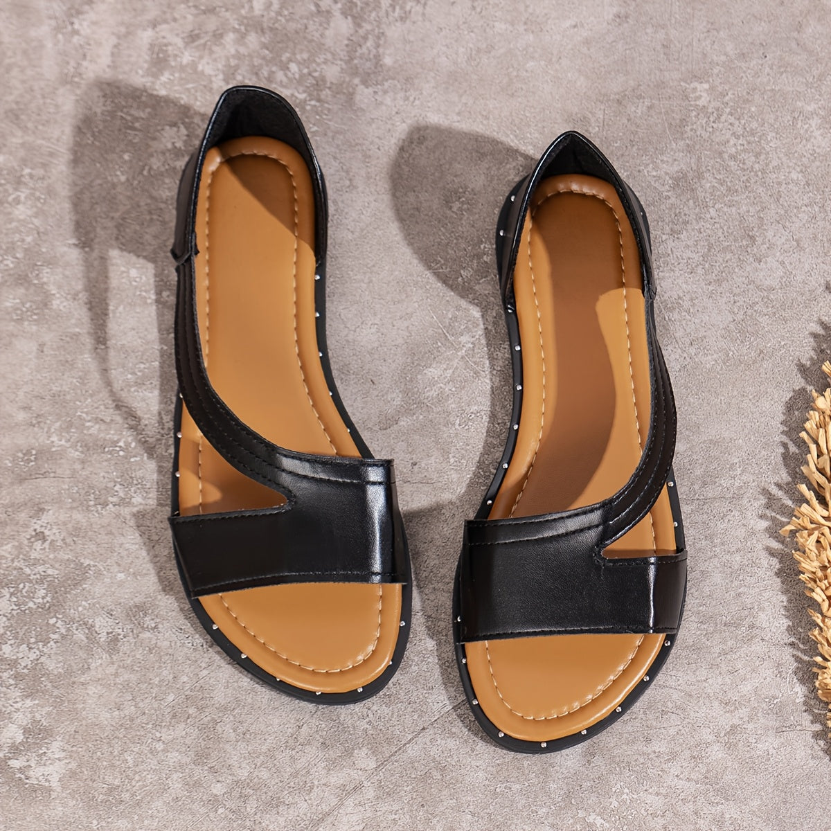 Women's Flat Sandals Open Toe Slip-On Strappy Back PVC Sole Plus Sizes