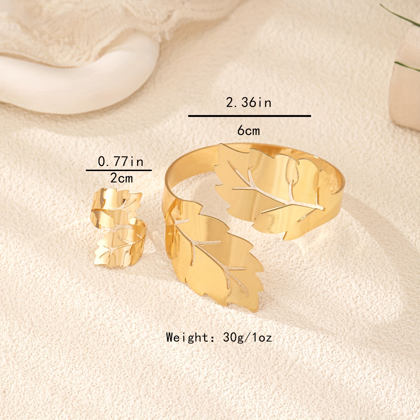 Zamonaviy Barg Shaklidagi Bangle va Halqa To'plami - Retro/Qiziqarli Qotishmalar Ayollar uchun, Har kuni kiyish yoki Maxsus Tadbirlar, Jumladan To'ylar uchun Ideal