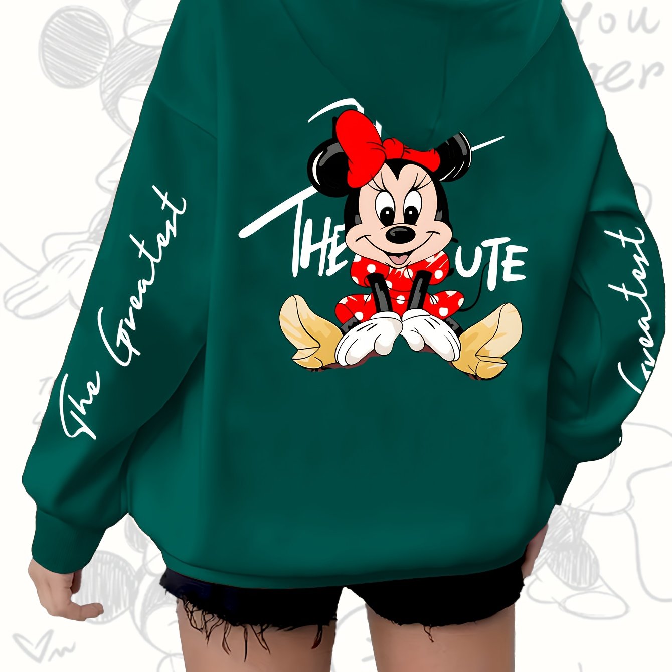 Women's Red Hoodie with Mickey Mouse Print Zip Casual Fall Winter