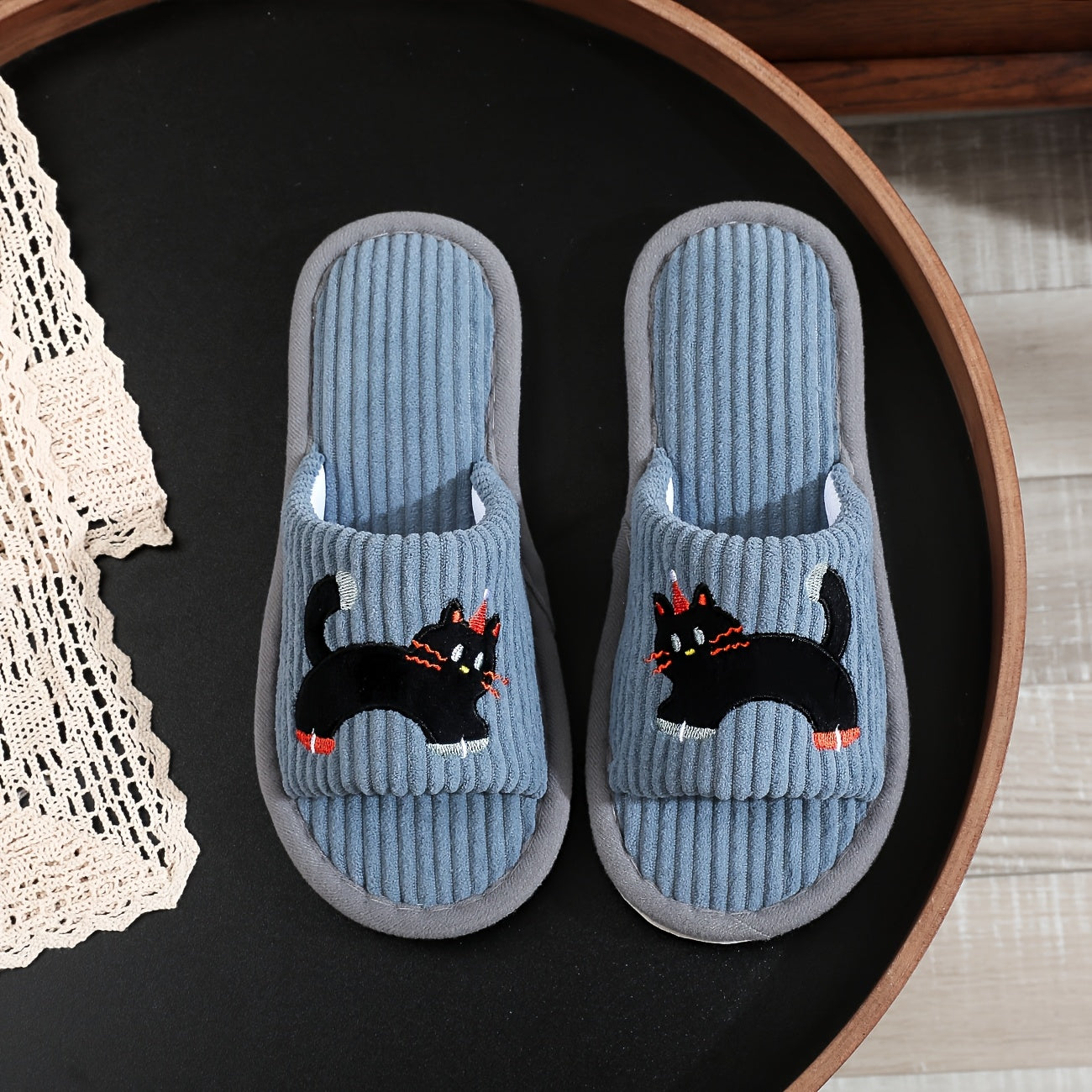 Women's Slip-On Cat Ear Slippers Soft Fabric Indoor Shoes All-Season