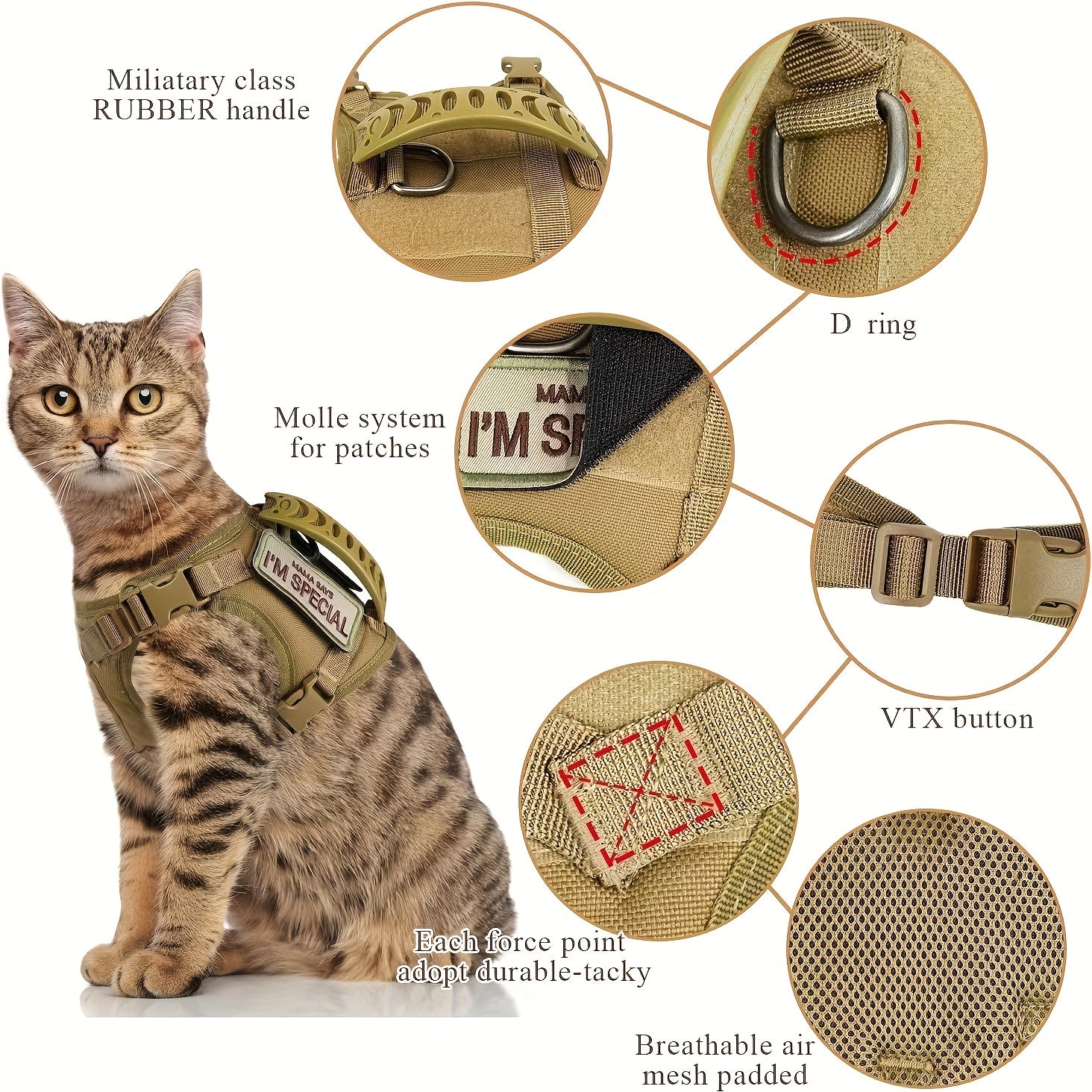Adjustable Polyester Cat Harness Set with Leash for Walking