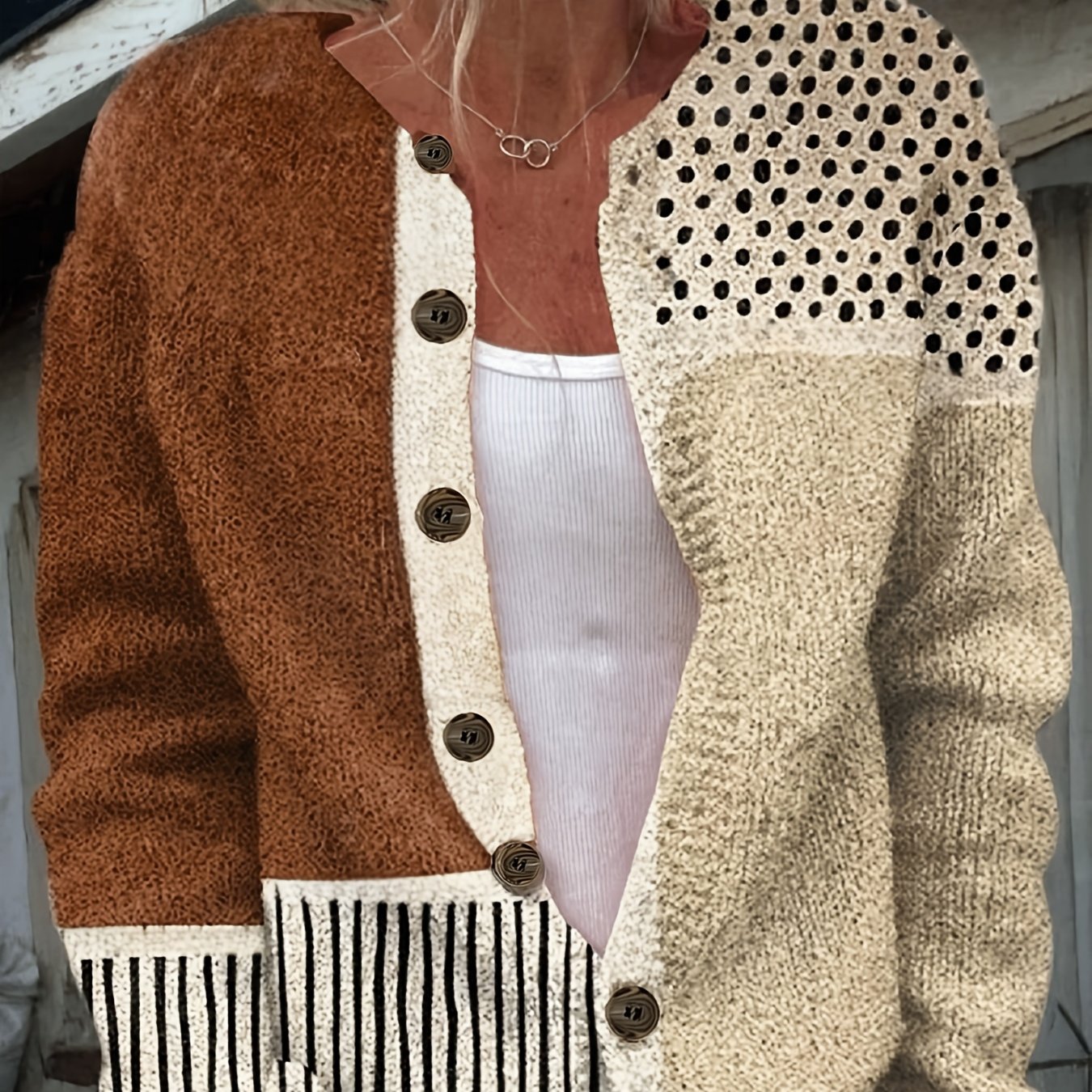 Plus-Size Women's Lightweight Cardigan Spring Autumn Open Front Sweater Brown White Beige