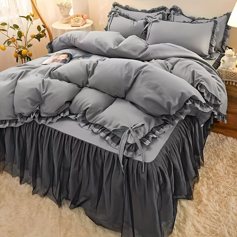 Solid Color Ruffle Lace Pillowcase for Autumn Winter, 1 Piece