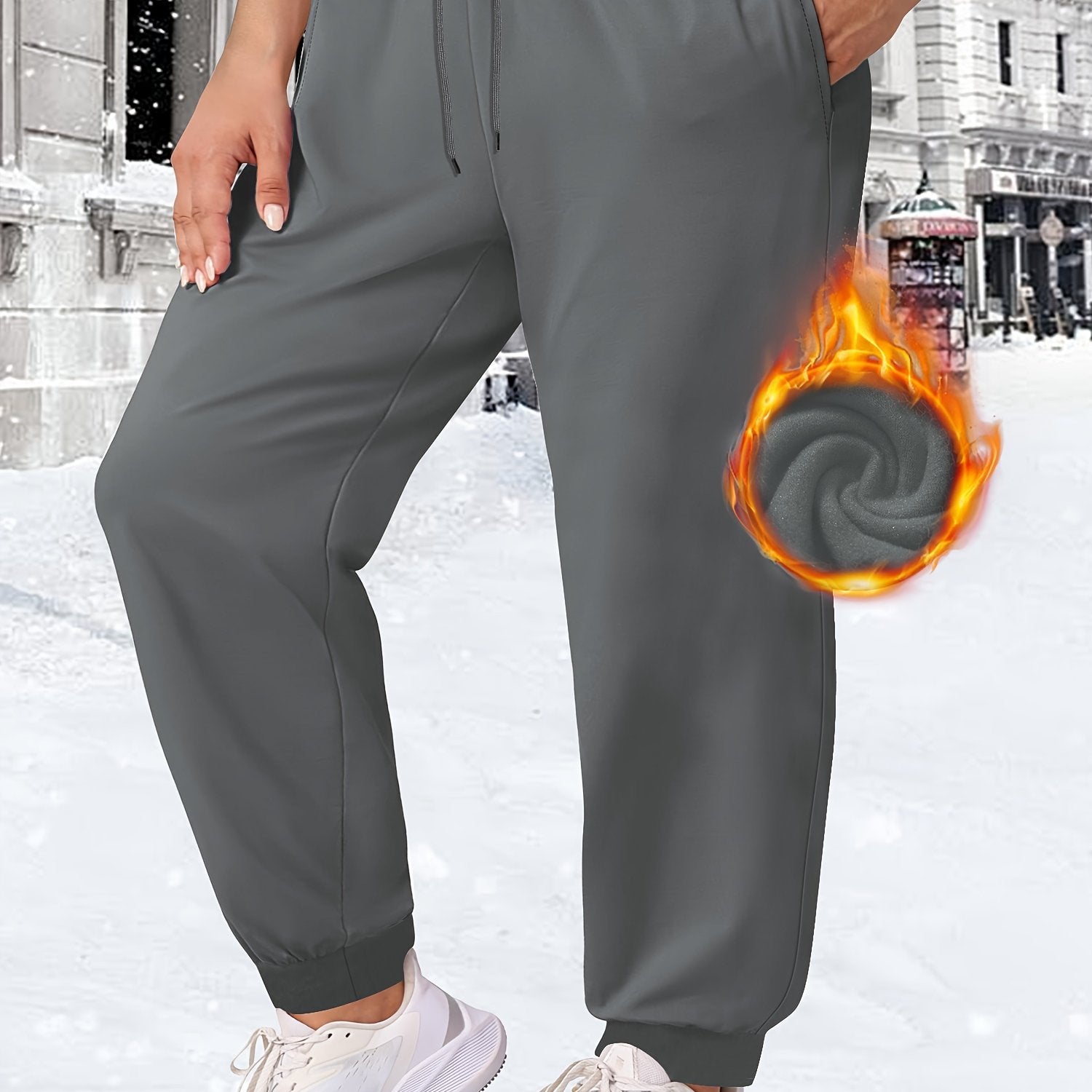 Plus Size Fleece Jogger Pants with Pockets for Women