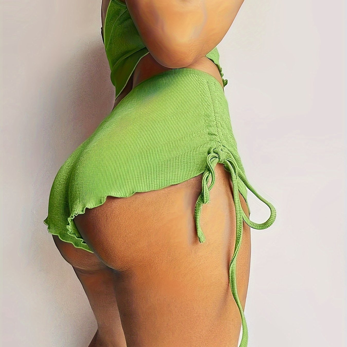 Women's Solid Knit Lounge Set with Camisole Top and Drawstring Shorts for Summer