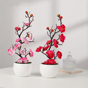 Artificial Plant Simulation Potted Bonsai with Plum Blossom and Wax Plum Branches for Home Decor