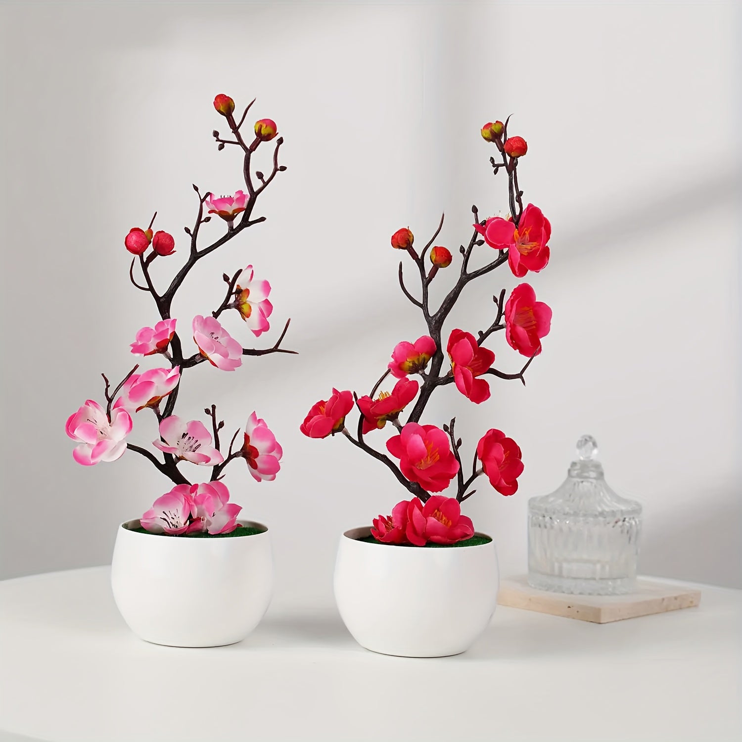 Artificial Plant Simulation Potted Bonsai with Plum Blossom and Wax Plum Branches for Home Decor
