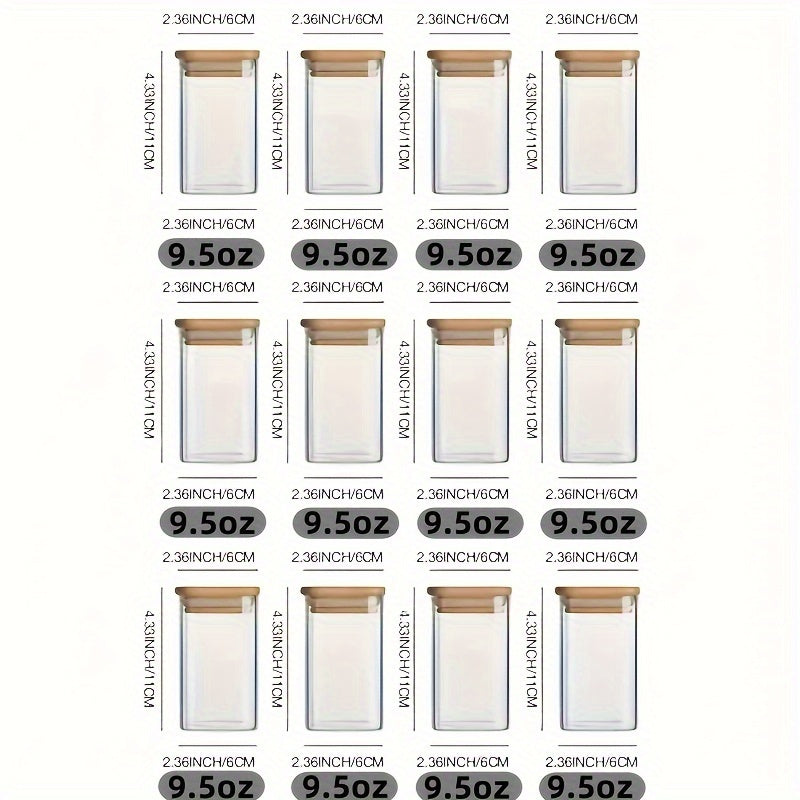 12-Piece Square Glass Spice Jar Set with Waterproof Labels and Bamboo Lids