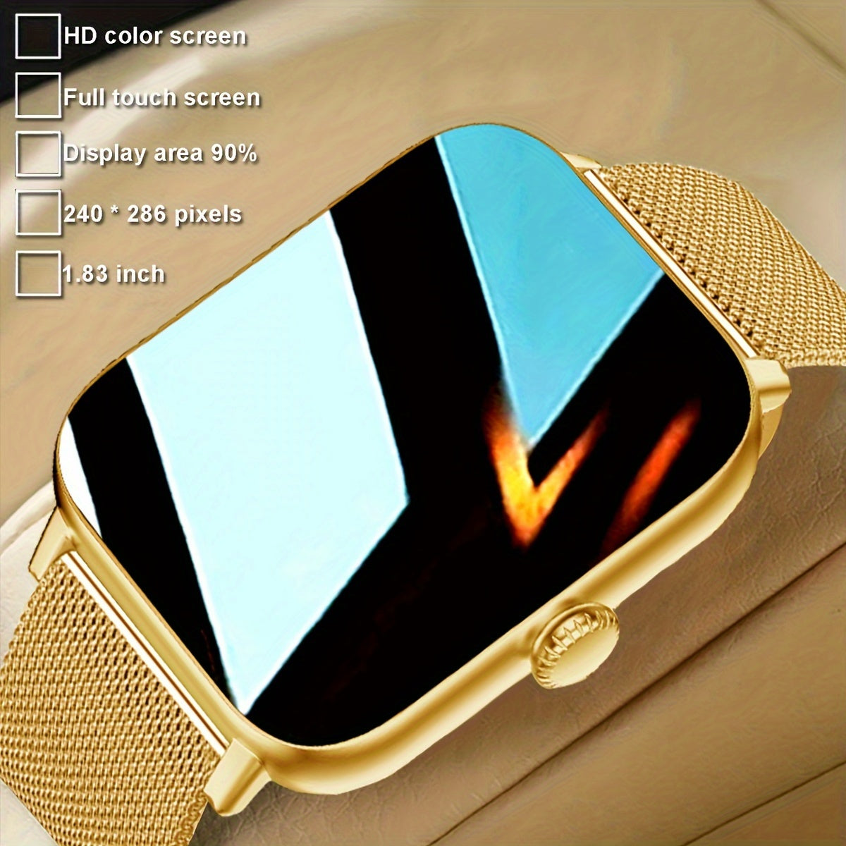 Умные часы COIUSOR с HD-дисплеем 4,65 см, золотистой сетчатой лентой, беспроводные, с уведомлением о сидячем образе жизни, управлением музыкой и камерой, более 100 режимами фитнеса, совместимы с iOS и Android.