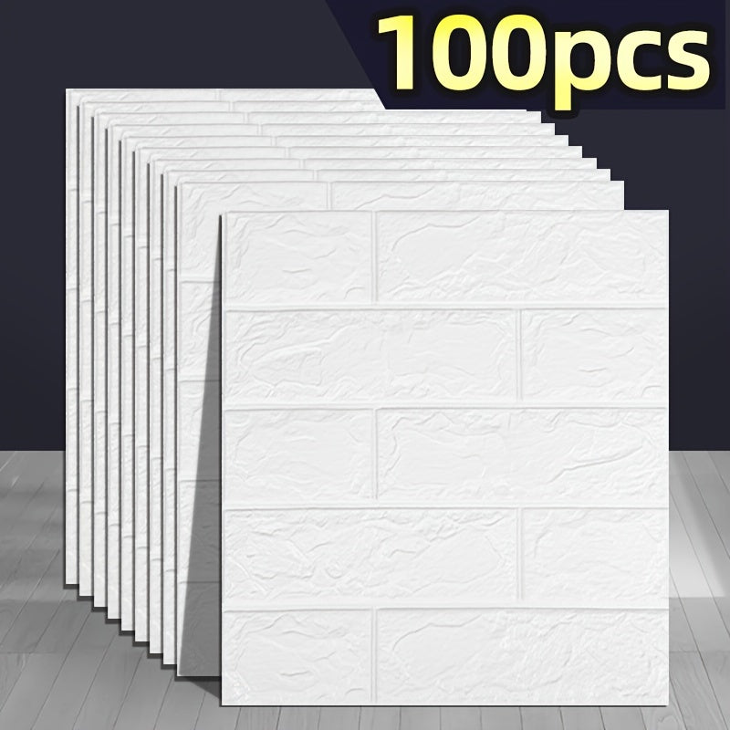 100pcs 3D Foam Brick Wallpaper Self-Adhesive Waterproof Easy to Clean for Kitchen Living Room Bedroom