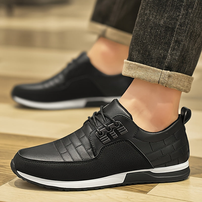 Men's Casual Business Sneakers Solid Color Faux Leather Low Top Lace-Up EVA Insole PVC Sole
